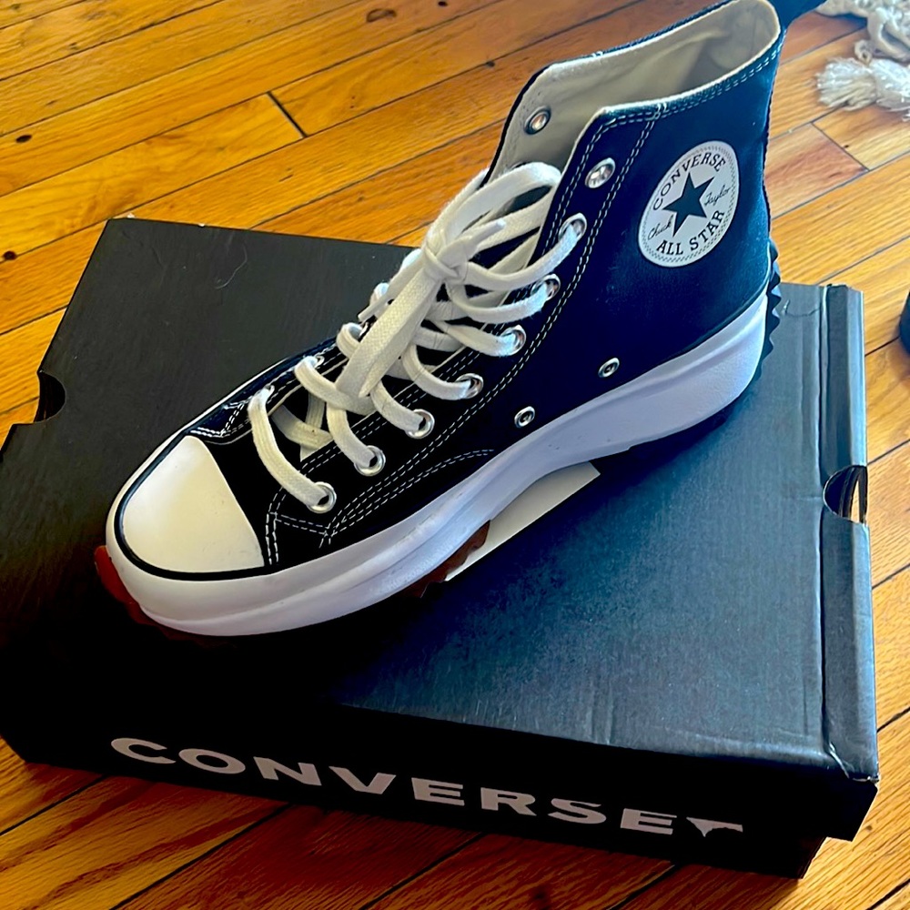 Womens Black and white platform high top converse